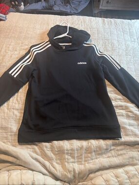 adidas Black Crewneck Hoodie with White 3-Stripes